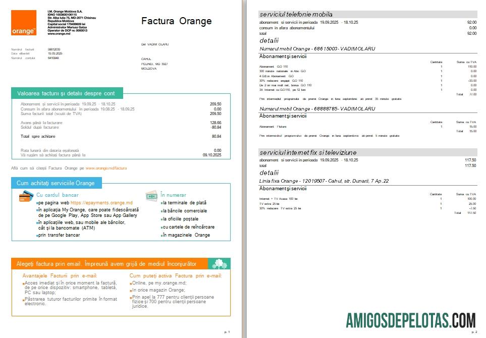 Moldávia Orange Utility Bill Versão 2 Scr exemplo real